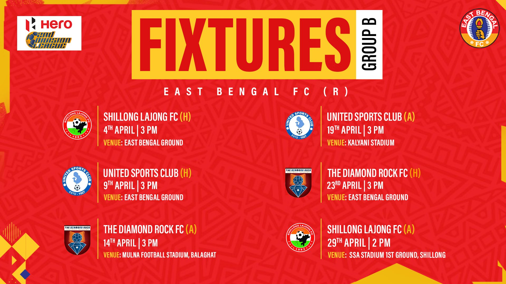 Hero 2nd Division League – Fixture And Squad Of East Bengal FC Reserve Team